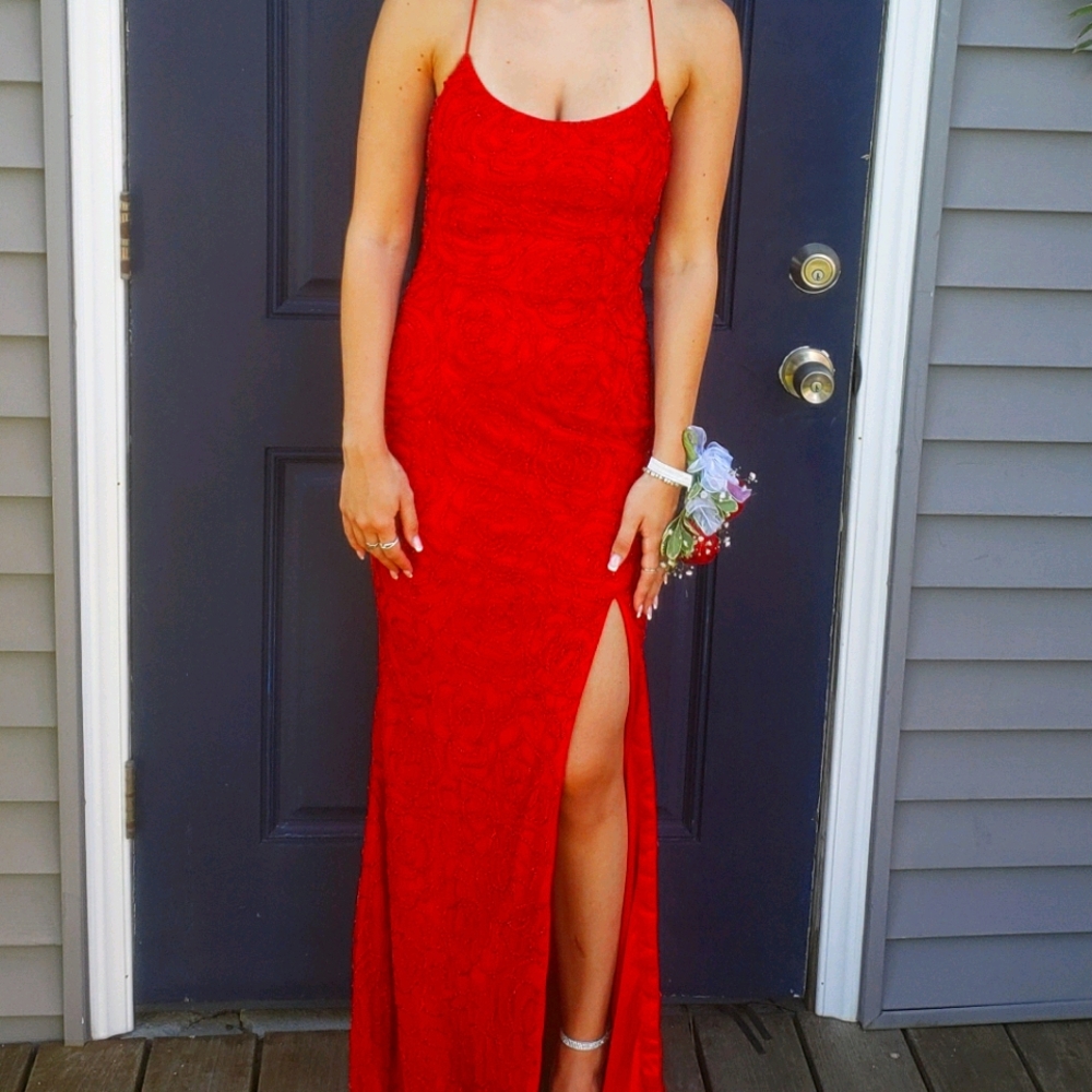 Red beaded gown